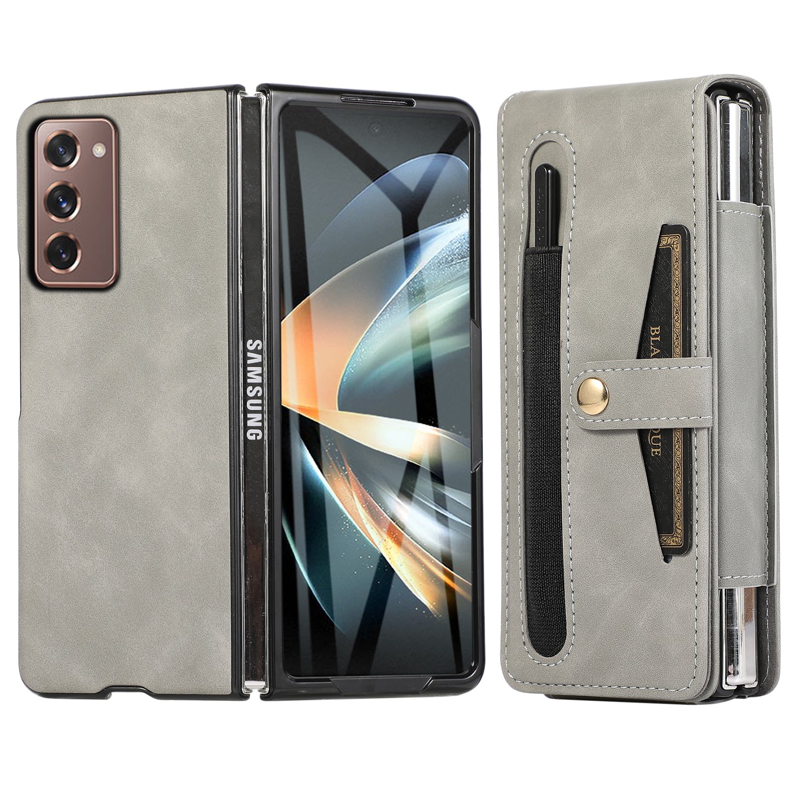 For Samsung Galaxy Z Fold2 5G Full Protection PC PU Leather Phone Case Card Slot Glass Film Cover Shell with Stylus For Samsung Galaxy Z Fold2 5G Full Protection PC PU Leather Phone Case Card Slot Glass Film Cover Shell with Stylus
